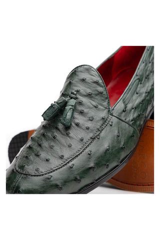 Marco Di Milano Aubiere Exotic Forest Green Ostrich Tassels Loafers (MDM1198)-AmbrogioShoes