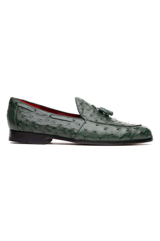 Marco Di Milano Aubiere Exotic Forest Green Ostrich Tassels Loafers (MDM1198)-AmbrogioShoes