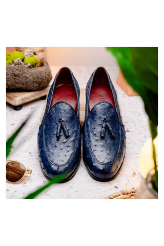 Marco Di Milano Aubiere Exotic Navy Ostrich Tassel Loafers (MDM1198)-AmbrogioShoes