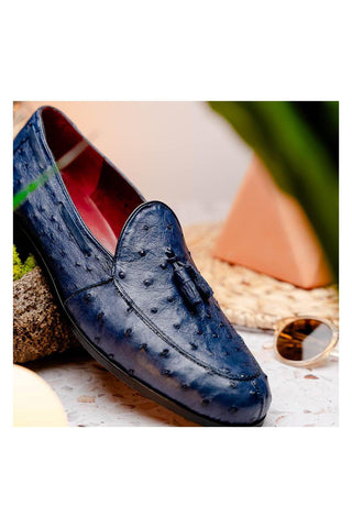 Marco Di Milano Aubiere Exotic Navy Ostrich Tassel Loafers (MDM1198)-AmbrogioShoes