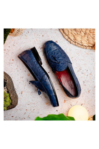 Marco Di Milano Aubiere Exotic Navy Ostrich Tassel Loafers (MDM1198)-AmbrogioShoes