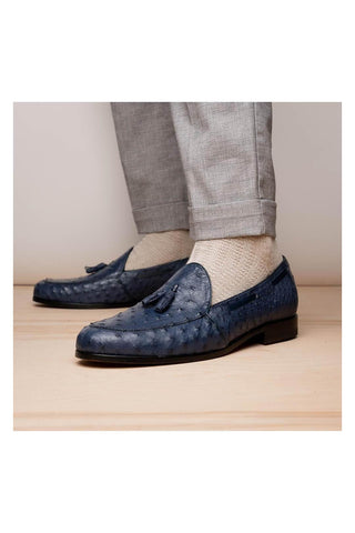 Marco Di Milano Aubiere Exotic Navy Ostrich Tassel Loafers (MDM1198)-AmbrogioShoes