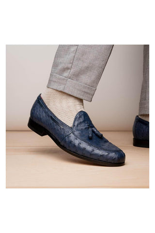 Marco Di Milano Aubiere Exotic Navy Ostrich Tassel Loafers (MDM1198)-AmbrogioShoes
