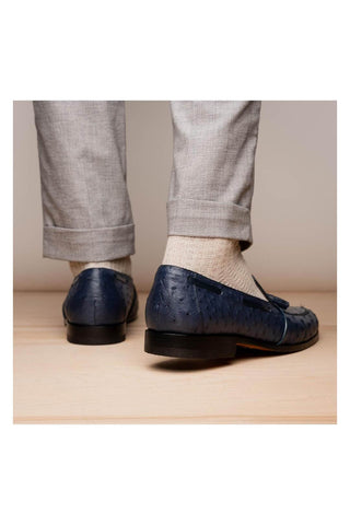Marco Di Milano Aubiere Exotic Navy Ostrich Tassel Loafers (MDM1198)-AmbrogioShoes