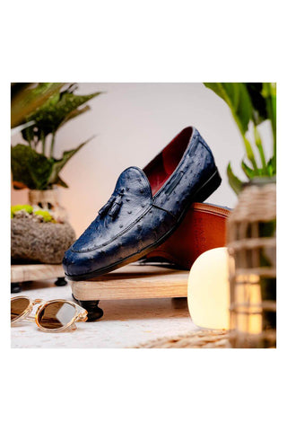 Marco Di Milano Aubiere Exotic Navy Ostrich Tassel Loafers (MDM1198)-AmbrogioShoes