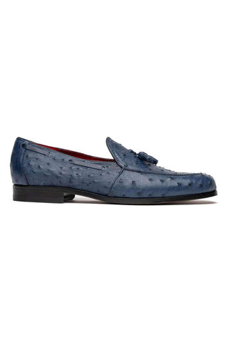 Marco Di Milano Aubiere Exotic Navy Ostrich Tassel Loafers (MDM1198)-AmbrogioShoes