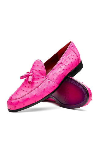 Marco Di Milano Aubiere Exotic Pink Ostrich Tassels Loafers (MDM1198)-AmbrogioShoes