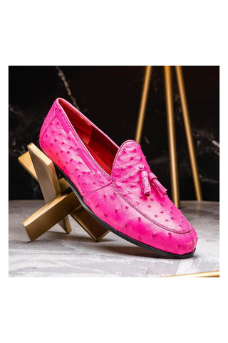 Marco Di Milano Aubiere Exotic Pink Ostrich Tassels Loafers (MDM1198)-AmbrogioShoes