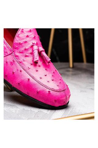 Marco Di Milano Aubiere Exotic Pink Ostrich Tassels Loafers (MDM1198)-AmbrogioShoes