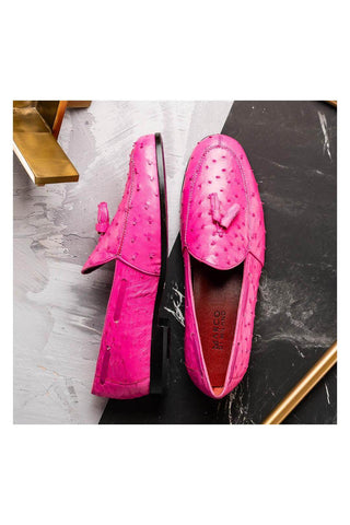Marco Di Milano Aubiere Exotic Pink Ostrich Tassels Loafers (MDM1198)-AmbrogioShoes