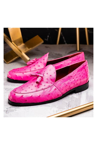 Marco Di Milano Aubiere Exotic Pink Ostrich Tassels Loafers (MDM1198)-AmbrogioShoes