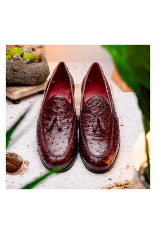 Marco Di Milano Aubiere Exotic Wine Ostrich Tassels Loafers (MDM1198)-AmbrogioShoes