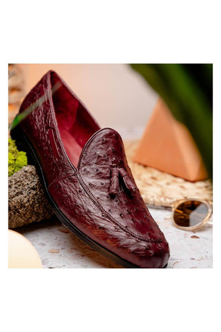 Marco Di Milano Aubiere Exotic Wine Ostrich Tassels Loafers (MDM1198)-AmbrogioShoes