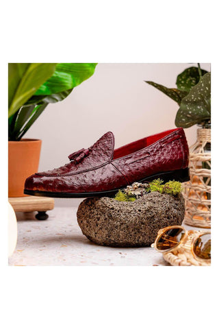 Marco Di Milano Aubiere Exotic Wine Ostrich Tassels Loafers (MDM1198)-AmbrogioShoes