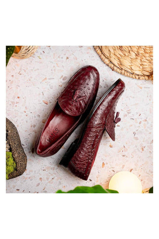 Marco Di Milano Aubiere Exotic Wine Ostrich Tassels Loafers (MDM1198)-AmbrogioShoes