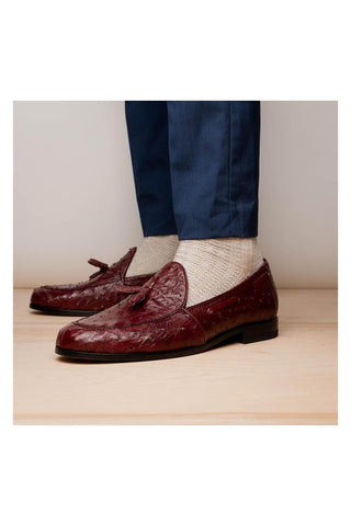 Marco Di Milano Aubiere Exotic Wine Ostrich Tassels Loafers (MDM1198)-AmbrogioShoes