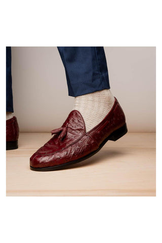 Marco Di Milano Aubiere Exotic Wine Ostrich Tassels Loafers (MDM1198)-AmbrogioShoes