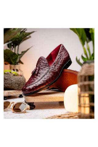 Marco Di Milano Aubiere Exotic Wine Ostrich Tassels Loafers (MDM1198)-AmbrogioShoes