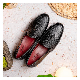 Marco Di Milano Aubiere Men's Shoes Exotic Black Ostrich Tassel Loafers (MDM1198)-AmbrogioShoes