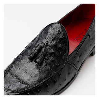 Marco Di Milano Aubiere Men's Shoes Exotic Black Ostrich Tassel Loafers (MDM1198)-AmbrogioShoes