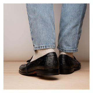 Marco Di Milano Aubiere Men's Shoes Exotic Black Ostrich Tassel Loafers (MDM1198)-AmbrogioShoes