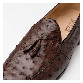 Marco Di Milano Aubiere Men's Shoes Exotic Brown Ostrich Tassels Loafers (MDM1198)-AmbrogioShoes