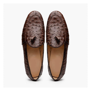 Marco Di Milano Aubiere Men's Shoes Exotic Brown Ostrich Tassels Loafers (MDM1198)-AmbrogioShoes