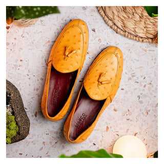 Marco Di Milano Aubiere Men's Shoes Exotic Buttercup Ostrich Tassels Loafers (MDM1198)-AmbrogioShoes