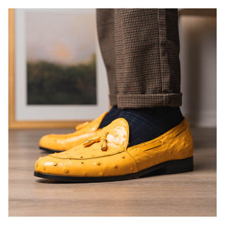 Marco Di Milano Aubiere Men's Shoes Exotic Buttercup Ostrich Tassels Loafers (MDM1198)-AmbrogioShoes