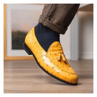 Marco Di Milano Aubiere Men's Shoes Exotic Buttercup Ostrich Tassels Loafers (MDM1198)-AmbrogioShoes
