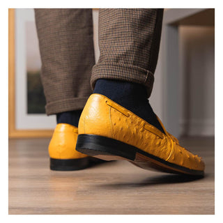 Marco Di Milano Aubiere Men's Shoes Exotic Buttercup Ostrich Tassels Loafers (MDM1198)-AmbrogioShoes