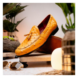 Marco Di Milano Aubiere Men's Shoes Exotic Buttercup Ostrich Tassels Loafers (MDM1198)-AmbrogioShoes