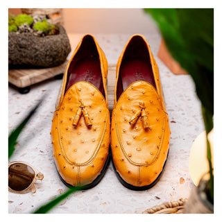 Marco Di Milano Aubiere Men's Shoes Exotic Buttercup Ostrich Tassels Loafers (MDM1198)-AmbrogioShoes