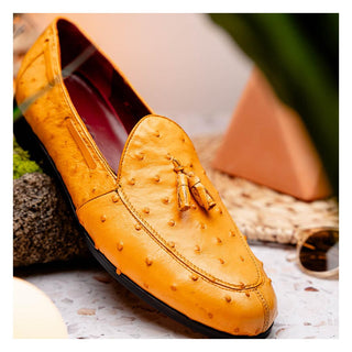 Marco Di Milano Aubiere Men's Shoes Exotic Buttercup Ostrich Tassels Loafers (MDM1198)-AmbrogioShoes