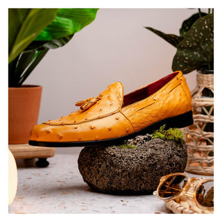 Marco Di Milano Aubiere Men's Shoes Exotic Buttercup Ostrich Tassels Loafers (MDM1198)-AmbrogioShoes
