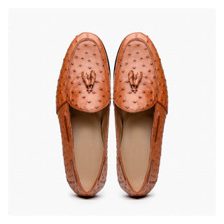 Marco Di Milano Aubiere Men's Shoes Exotic Cognac Ostrich Tassels Loafers (MDM1198)-AmbrogioShoes