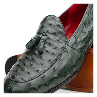 Marco Di Milano Aubiere Men's Shoes Exotic Forest Green Ostrich Tassels Loafers (MDM1198)-AmbrogioShoes