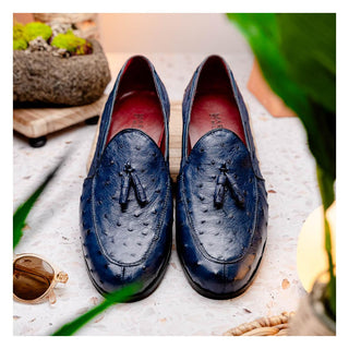 Marco Di Milano Aubiere Men's Shoes Exotic Navy Ostrich Tassel Loafers (MDM1198)-AmbrogioShoes