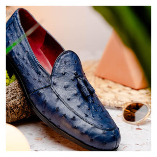 Marco Di Milano Aubiere Men's Shoes Exotic Navy Ostrich Tassel Loafers (MDM1198)-AmbrogioShoes
