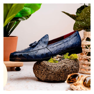 Marco Di Milano Aubiere Men's Shoes Exotic Navy Ostrich Tassel Loafers (MDM1198)-AmbrogioShoes