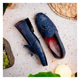 Marco Di Milano Aubiere Men's Shoes Exotic Navy Ostrich Tassel Loafers (MDM1198)-AmbrogioShoes