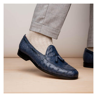 Marco Di Milano Aubiere Men's Shoes Exotic Navy Ostrich Tassel Loafers (MDM1198)-AmbrogioShoes