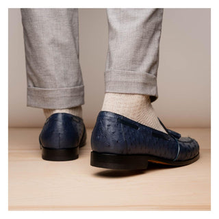 Marco Di Milano Aubiere Men's Shoes Exotic Navy Ostrich Tassel Loafers (MDM1198)-AmbrogioShoes
