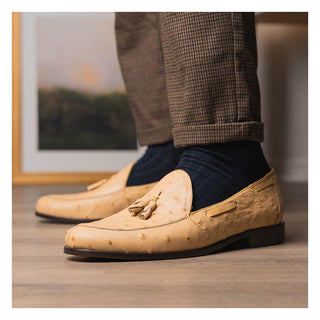 Marco Di Milano Aubiere Men's Shoes Exotic Orix Ostrich Tassels Loafers (MDM1198)-AmbrogioShoes