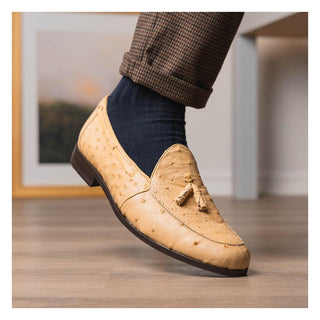 Marco Di Milano Aubiere Men's Shoes Exotic Orix Ostrich Tassels Loafers (MDM1198)-AmbrogioShoes