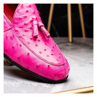 Marco Di Milano Aubiere Men's Shoes Exotic Pink Ostrich Tassels Loafers (MDM1198)-AmbrogioShoes