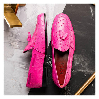 Marco Di Milano Aubiere Men's Shoes Exotic Pink Ostrich Tassels Loafers (MDM1198)-AmbrogioShoes