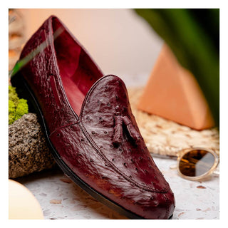 Marco Di Milano Aubiere Men's Shoes Exotic Wine Ostrich Tassels Loafers (MDM1198)-AmbrogioShoes