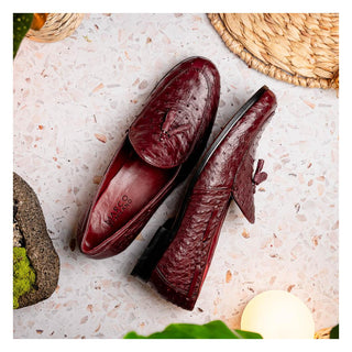 Marco Di Milano Aubiere Men's Shoes Exotic Wine Ostrich Tassels Loafers (MDM1198)-AmbrogioShoes
