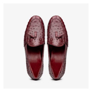 Marco Di Milano Aubiere Men's Shoes Exotic Wine Ostrich Tassels Loafers (MDM1198)-AmbrogioShoes